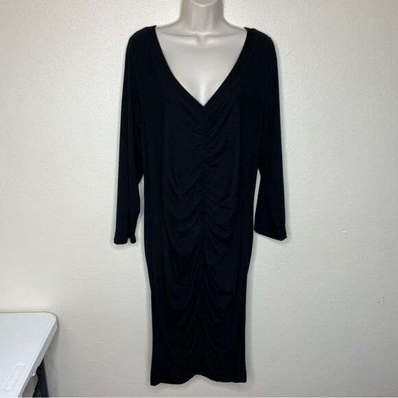 NWT Torrid Jersey Bodycon Black Dress V Neck Ruched Seaming Long Sleeve Women 2X - Picture 16 of 16